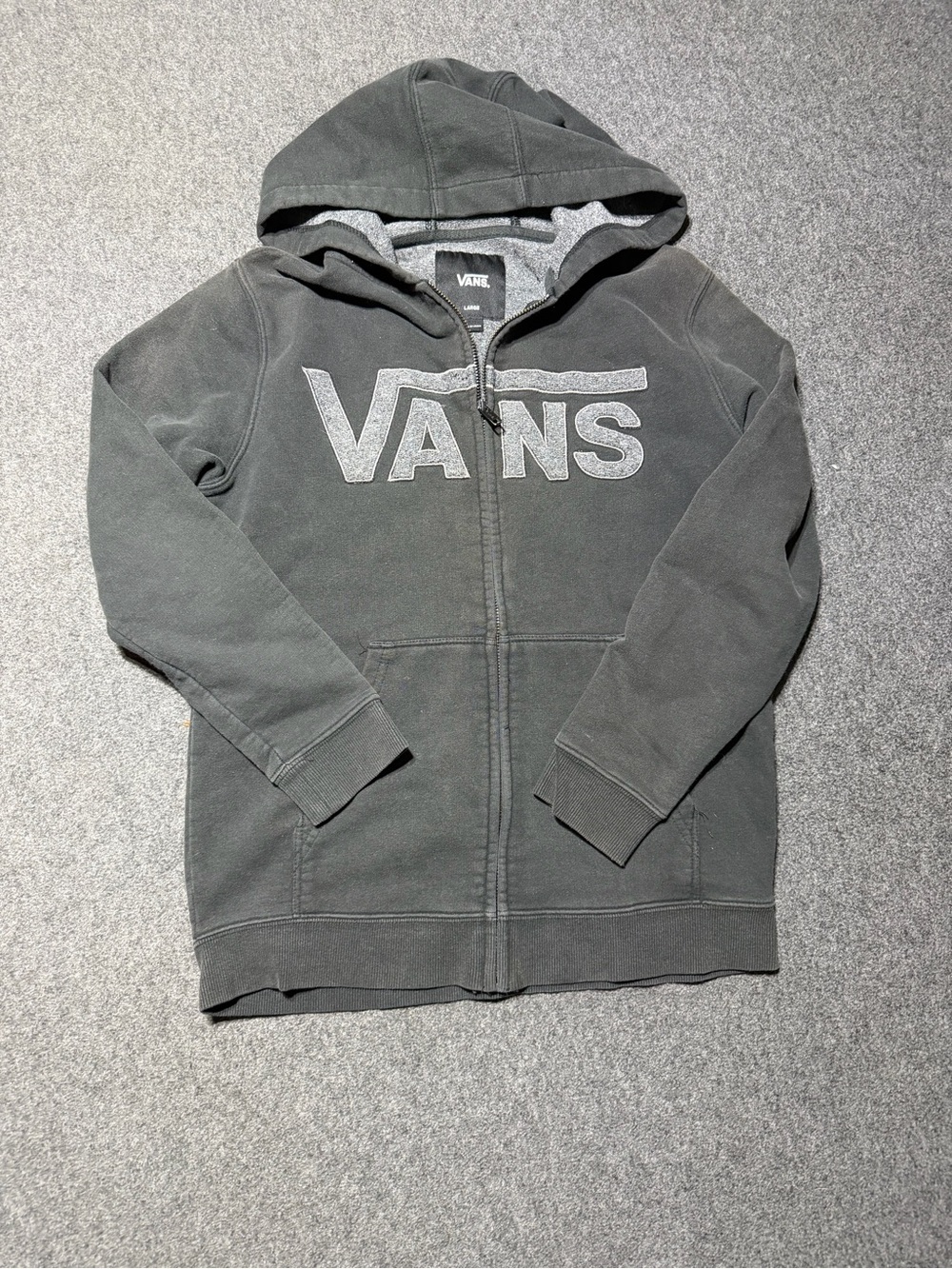 Vans Full Zip Hoodie Large Charcoal Gray Embroidered Logo Skate Streetwear